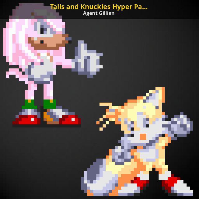 Hyper Sonic, Super Tails, and Hyper Knuckles ready to do a Persona 4 styled  All-Out Attack. Can y'all believe this is MS paint? I made multiple save  files just to do this